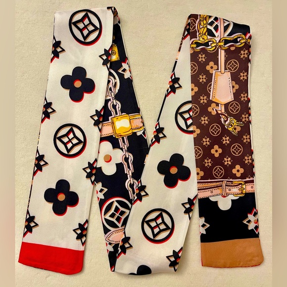 Monogram Patterned Twilly Bandeau Scarf Mixed Colors - Picture 6 of 8